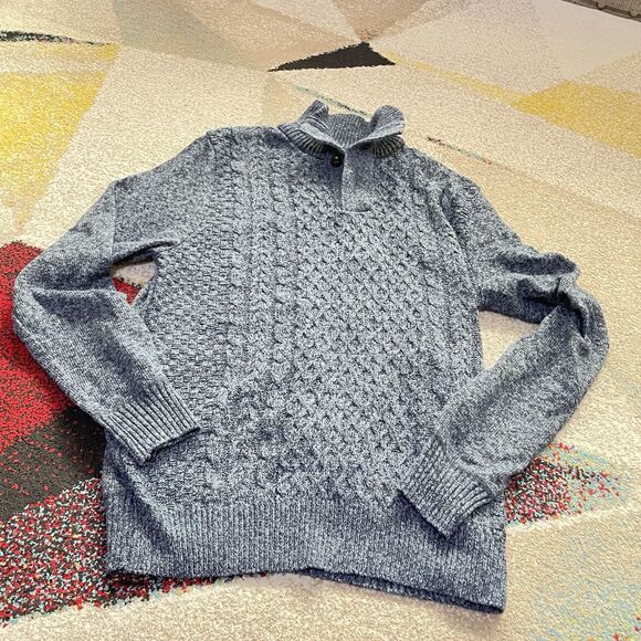 Buffalo David Bitton Mens Blue Gray Weebery Slubbed Button Up Sweater Size Large - Picture 1 of 5